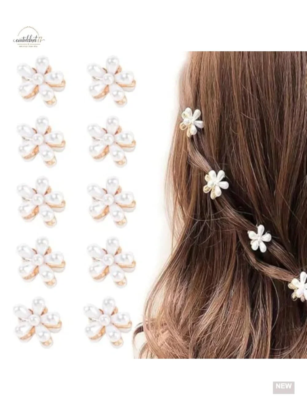 20 Pcs Mini Pearl Claw Clips with Flower Design Decorative Daisy Bangs Hair